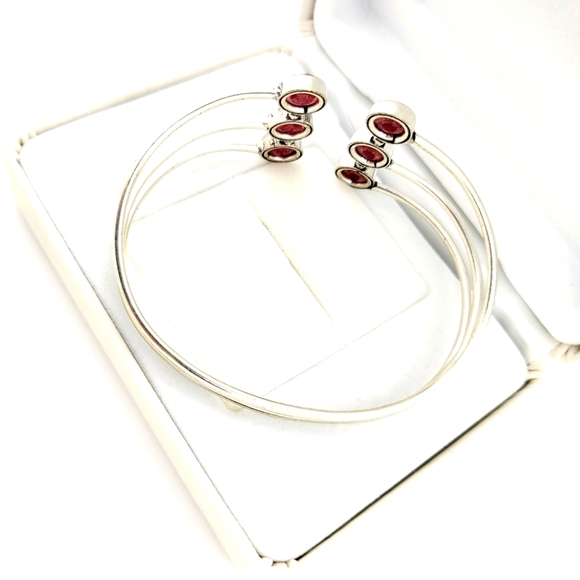 Ruby Natural Untreated Raw Cut 6 Stones 925 Silver Cuff Bracelet - Picture 5 of 7